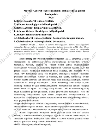 axborot texnologiyalarini tashkilotda va global boshqarish. — DOCX