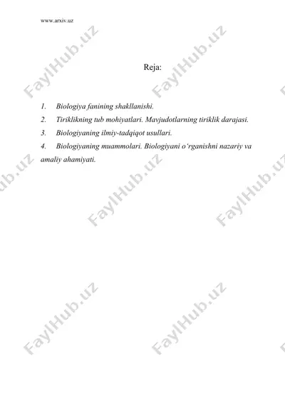 biologiya fanining vazifasi, o‘rganish usullari, rivojlanish bosqichlari va ahamiyati — DOC