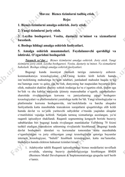 biznes tizimlarni tadbiq etish — DOCX