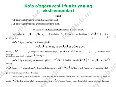 ko‘p o‘zgaruvchili funksiyaning ekstremumlari — PPTX