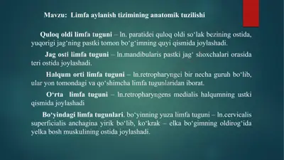 limfa aylanish tizimining anatomik tuzilishi — PPTX