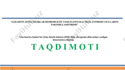 golshtin zotli sigirlar reproduktiv faoliyatini rag‘batlantirish usullarini takomillashtirish — PPTX