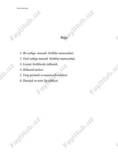bir sathga va turli sathga mansub birliklar munosabati. zidlanish va uning turlari — DOC