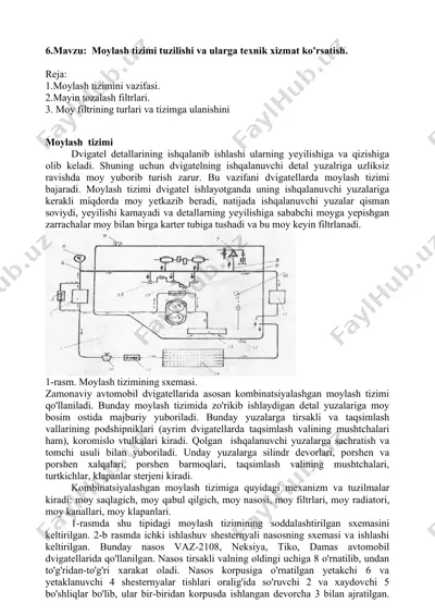 moylash tizimi tuzilishi va ularga texnik xizmat ko'rsatish — DOCX
