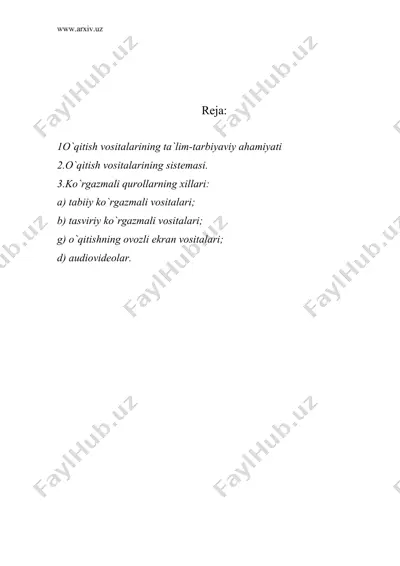 biologiyani o`qitishda qo`llaniladigan vositalar — DOC