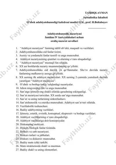 adabiyotshunoslik nazariyasi — DOCX