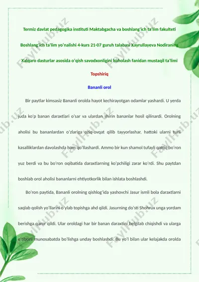 banan daraxtlarini saqlash o'quv qo'llanma — DOCX