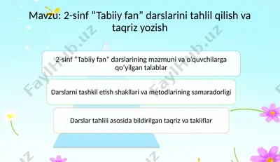 2-sinf “tabiiy fan” darslarini tahlil qilish va taqriz yozish — PPTX