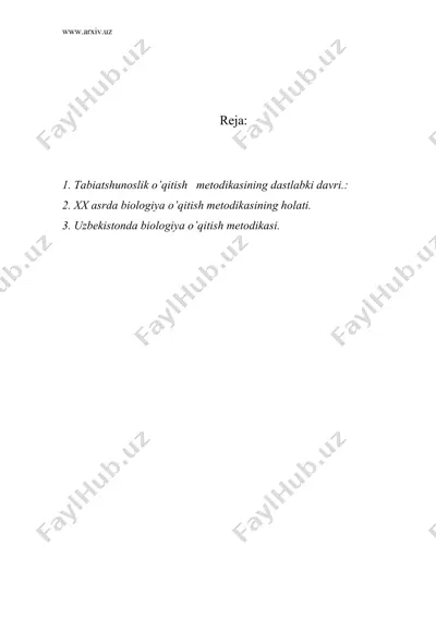 biologiya o’qitish metodikasining rivojlanish tarixi — DOC