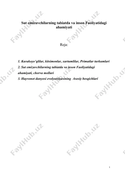 sut emizuvchilarning tabiatda va inson faoliyatidagi ahamiyati — DOCX