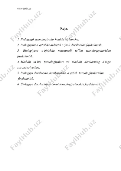 biologiya darslarida zamonaviy pedagogika va axborat texnolorgiyalaridan foydalanish — DOC