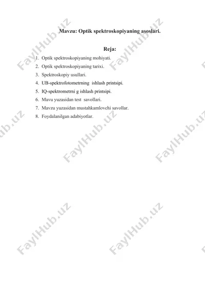 optik spektroskopiyaning asoslari. — DOCX