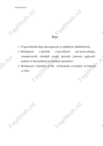 biologiyani o`qitishda ta`lim tarbiyaning uzviyligi — DOC