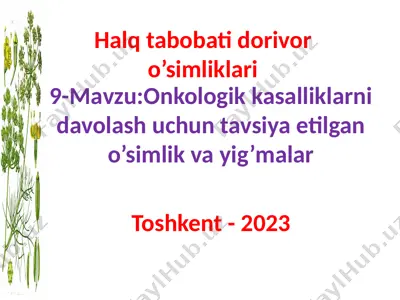 onkologik kasalliklar uchun tavsiya etilgan o’simlik va yig’malar — PPTX