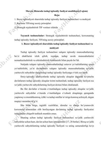 biznesda tashqi iqtisodiy faoliyat analitikasi — DOCX