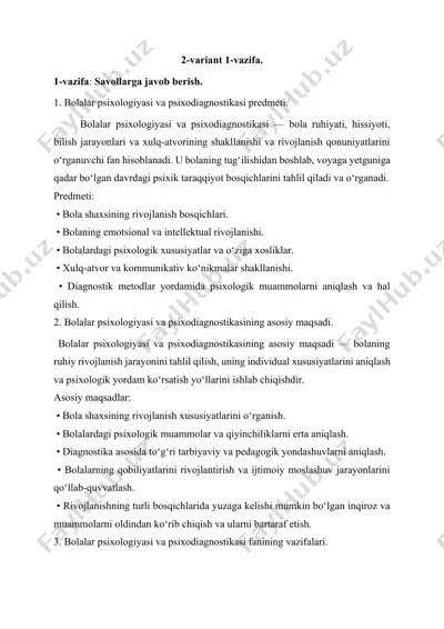 bolalar psixologiyasi va psixodiagnostikasi — DOCX