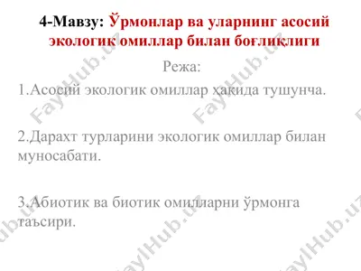 ўрмонлар ва уларнинг асосий экологик омиллар билан боғлиқлиг — PPT