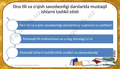 ona tili va o‘qish savodxonligi darslarida mustaqil ishlarni tashkil etish — PPTX