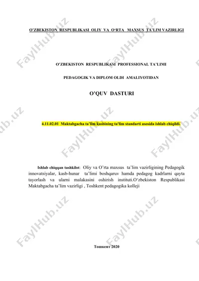 pedagogik va diplom oldi amaliyotidan o’quv dasturi — DOCX