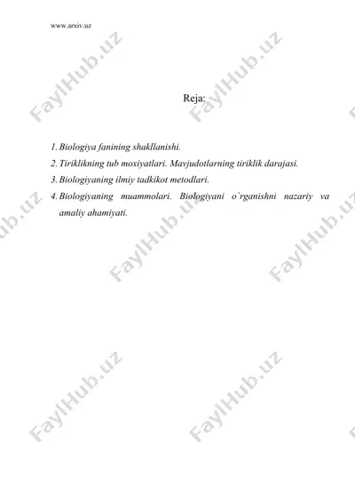 biologiya fanining mazmuni, vazifalari va o`rganish metodlari. uning tabiatda va inson xayotida tutgan o`rni — DOC