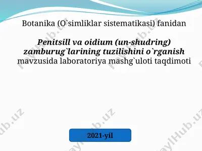 botanika (o`simliklar sistematikasi) fanidan penitsill va oidium (un-shudring) zamburug`larining tuzilishini o`rganish mavzusida laboratoriya mashg`uloti taqdimoti — PPTX
