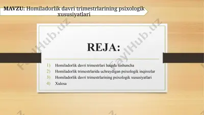 homiladorlik davri trimestrlarining psixologik xususiyatlari — PPTX