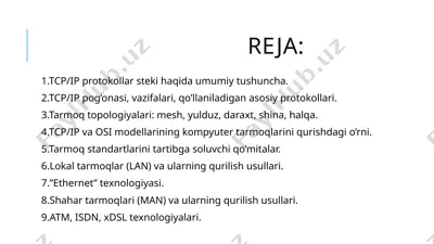 tarmoq haqida umumiy tushuncha — PPTX
