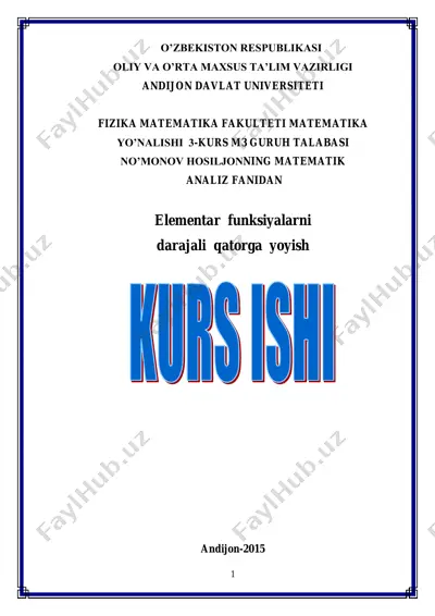 elementar funksiyalarni darajali qatorga yoyish — PDF