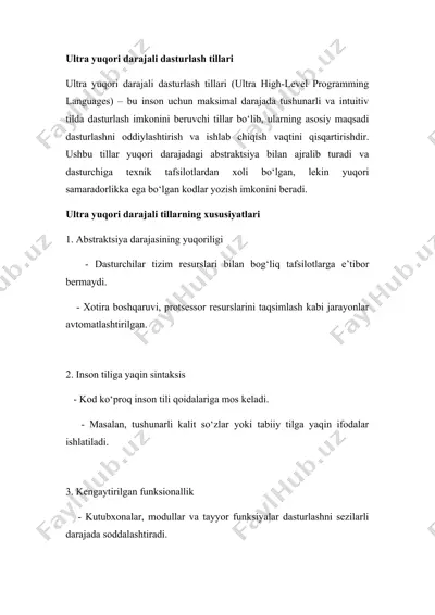 ultra yuqori darajali dasturlash tillari — DOCX