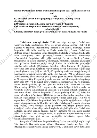 mustaqil o‘zbekiston davlati-o‘zbek millatining uzil-kesil shakllanishida bosh omil — DOCX