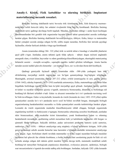 fizik kattaliklar va ularning birliklari. implantant materiallarning mexanik xossalari. — DOCX