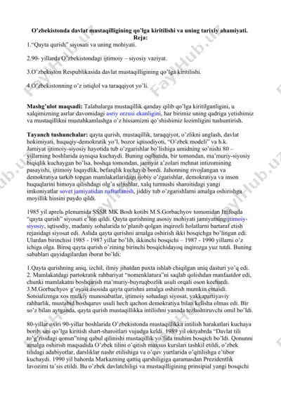 o'zbekistondagi davlat mustaqilligi — DOCX