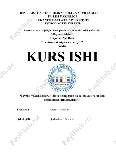 mehmonxona xo’jaligini boshqarish va uni tashkil etish yo’nalishi — DOCX
