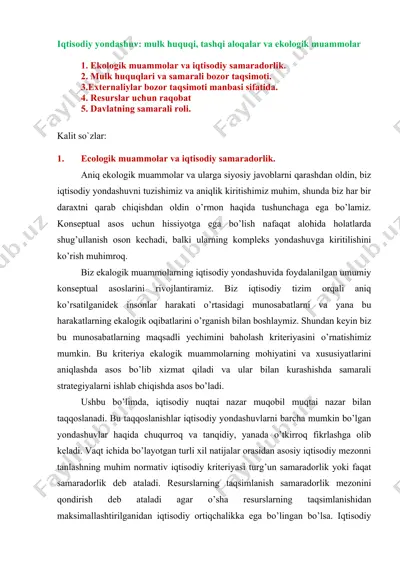 iqtisodiy yondashuv: mulk huquqi, tashqi aloqalar va ekologik muammolar — DOCX