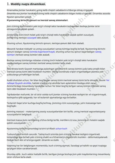 moddiy nuqta dinamikasi — DOCX