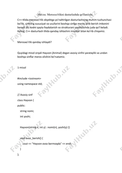 merosxo'rlikni dasturlashda qo'llanishi — DOCX