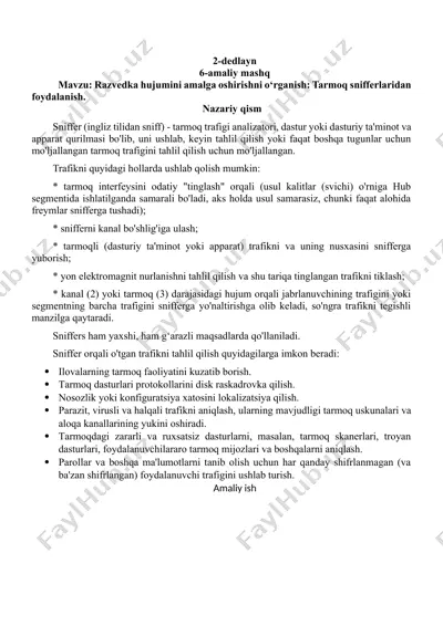 razvedka hujumini amalga oshirishni o‘rganish: tarmoq snifferlaridan foydalanish — DOCX