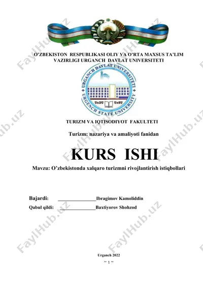 o’zbekistonda xalqaro turizmni rivojlantirish istiqbollari — DOCX