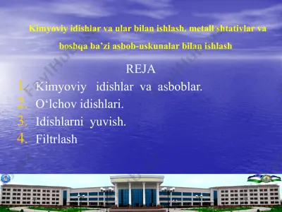 kimyoviy idishlar va ular bilan ishlash. metall shtativlar va boshqa ba’zi asbob-uskunalar bilan ishlash — PPTX