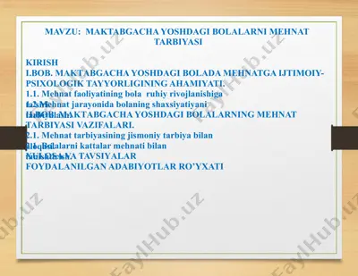 maktabgacha yoshdagi bolalarni mehnat tarbiyasi — PPTX