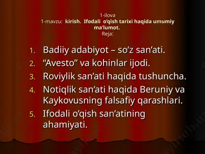 "roviylik san’ati haqida umumiy ma’lumotlar" — PPT
