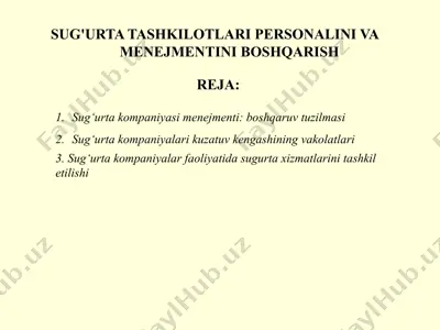sug'urta tashkilotlari personalini va menejmentini boshqarish — PPTX