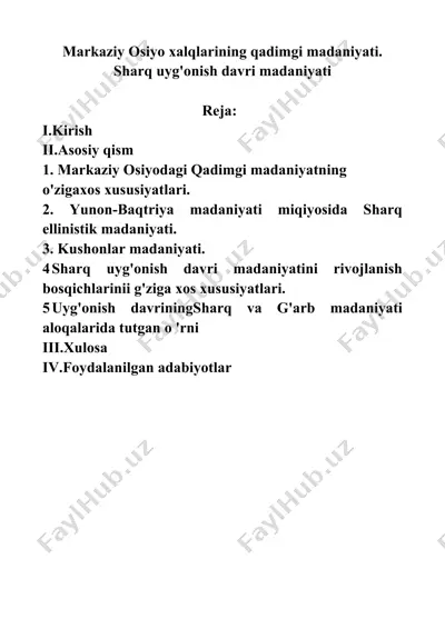 markaziy osiyo xalqlarining qadimgi madaniyati — DOCX