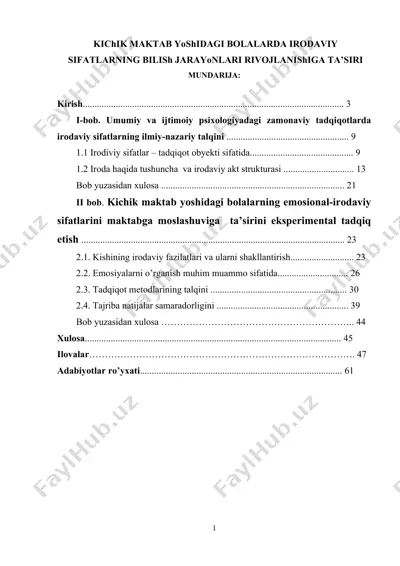 kichik maktab yoshidagi bolalarda irodaviy sifatlarning bilish jarayonlari rivojlanishiga ta’siri — DOCX