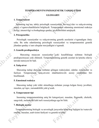 temperamentni psixogenetik tadqiq etish — DOCX