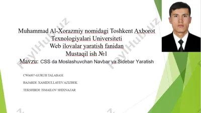 css da moslashuvchan navbar va sidebar yaratish — PPTX
