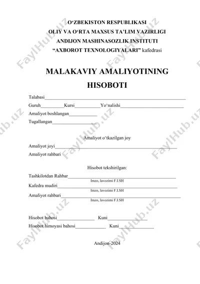 malakaviy amaliyotining hisoboti — DOCX