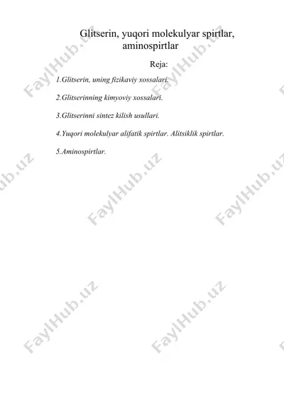 glitserin, yuqori molekulyar spirtlar, aminospirtlar — DOC