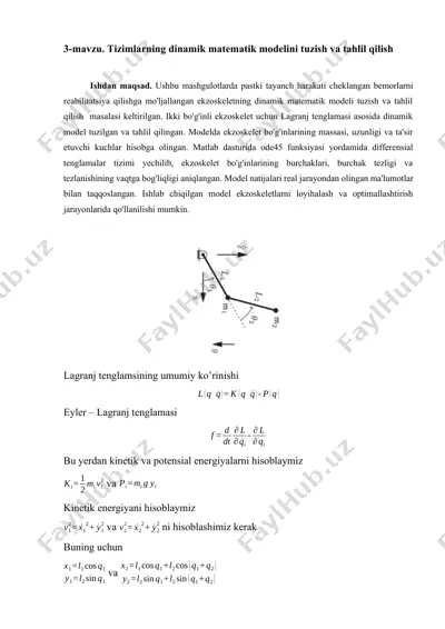 tizimlarning dinamik matematik modelini tuzish va tahlil qilish — DOCX