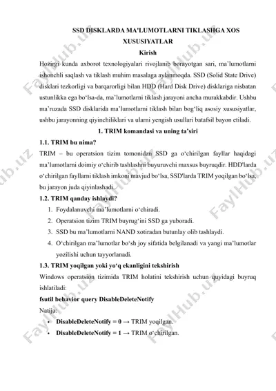 ssd disklarda ma'lumotlarni tiklashga xos xususiyatlar — DOCX